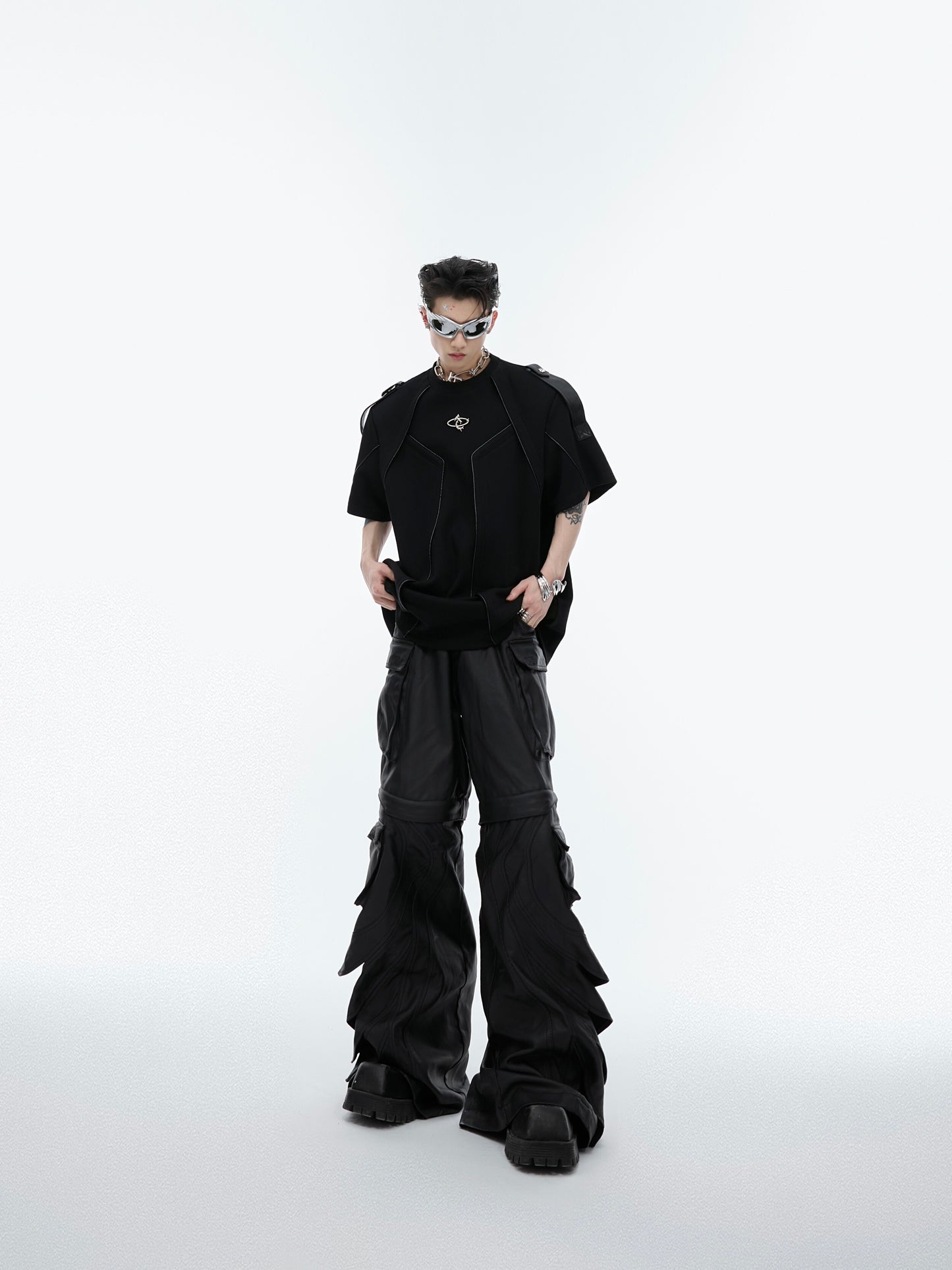 【24s Jun.】Deconstructed 3D Design Spliced Shoulder Strap T-shirt ArtsKoreanMan