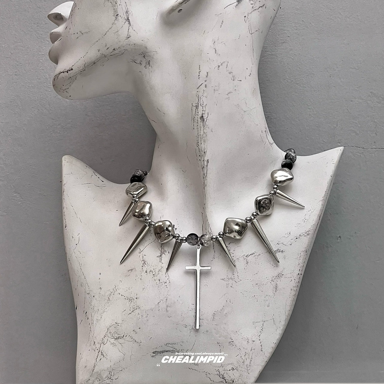 Cross Stud Punk Necklace ArtsKoreanMan