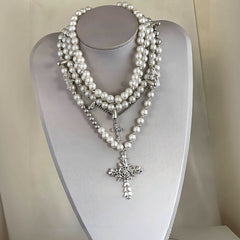 Pearl Layered Cross Necklace ArtsKoreanMan