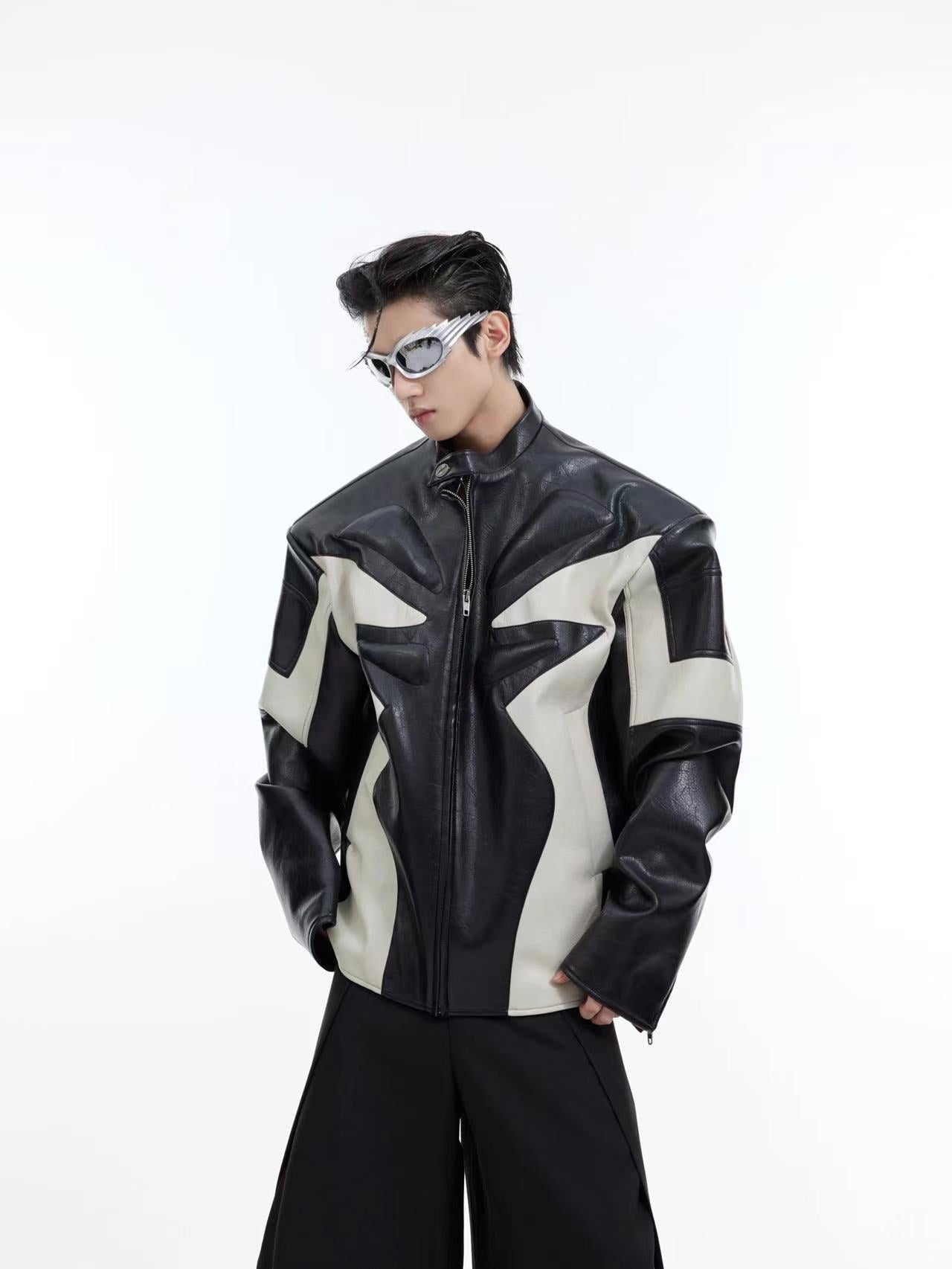 【24s February.】Embossed Color Block Leather Jacket ArtsKoreanMan