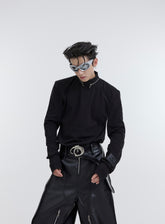 【23s October.】Metal Zipper Stand Collar Shoulder Padded Bottoming Shirt ArtsKoreanMan