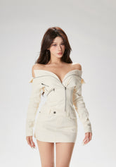 【24s Dec.】Off-shoulder Off-white Dress TrendyStyle101
