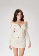 【24s Dec.】Off-shoulder Off-white Dress TrendyStyle101