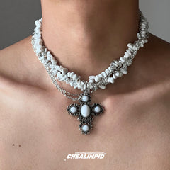 Agate Crushed Cross Layered Wrap Necklace