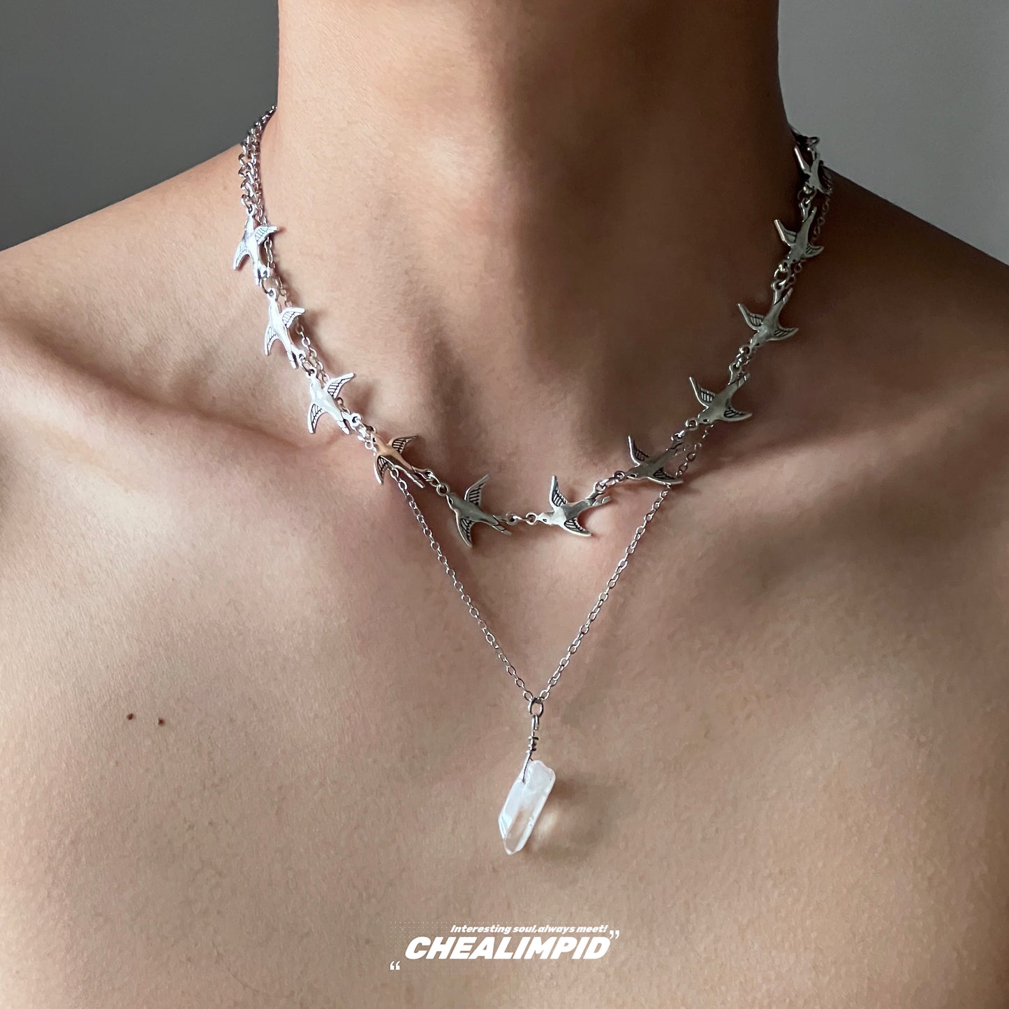 Flying Birds and Stone Double Layer Necklace