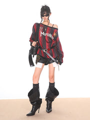 【24s Nov.】American Retro Off-shoulder Striped Jersey ArtsKoreanMan