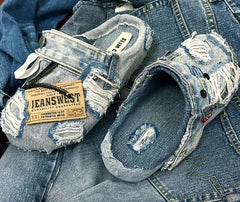 Washed Denim Patchwork Retro Vibe Slippers(Each one is unique)