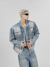 【23s November.】Distressed Brushed Stand Collar Denim Jacket ArtsKoreanMan
