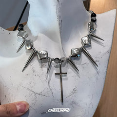 Cross Stud Punk Necklace ArtsKoreanMan