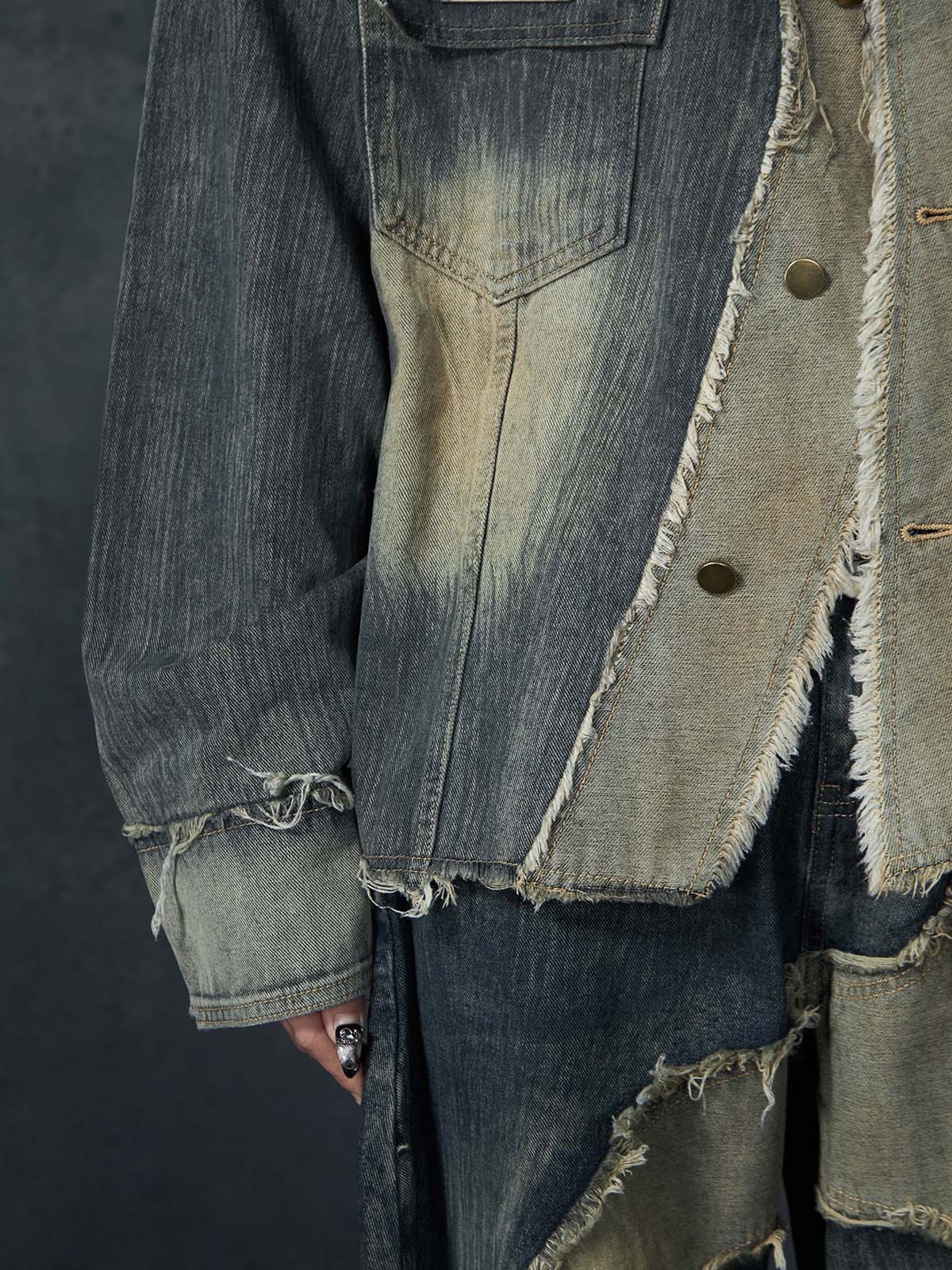 【25s Feb.】Wasteland Style Patchwork Raw Edge Denim Jacket/Pants