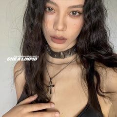 Leather Vintage Double Cross Rivet Punk Necklace