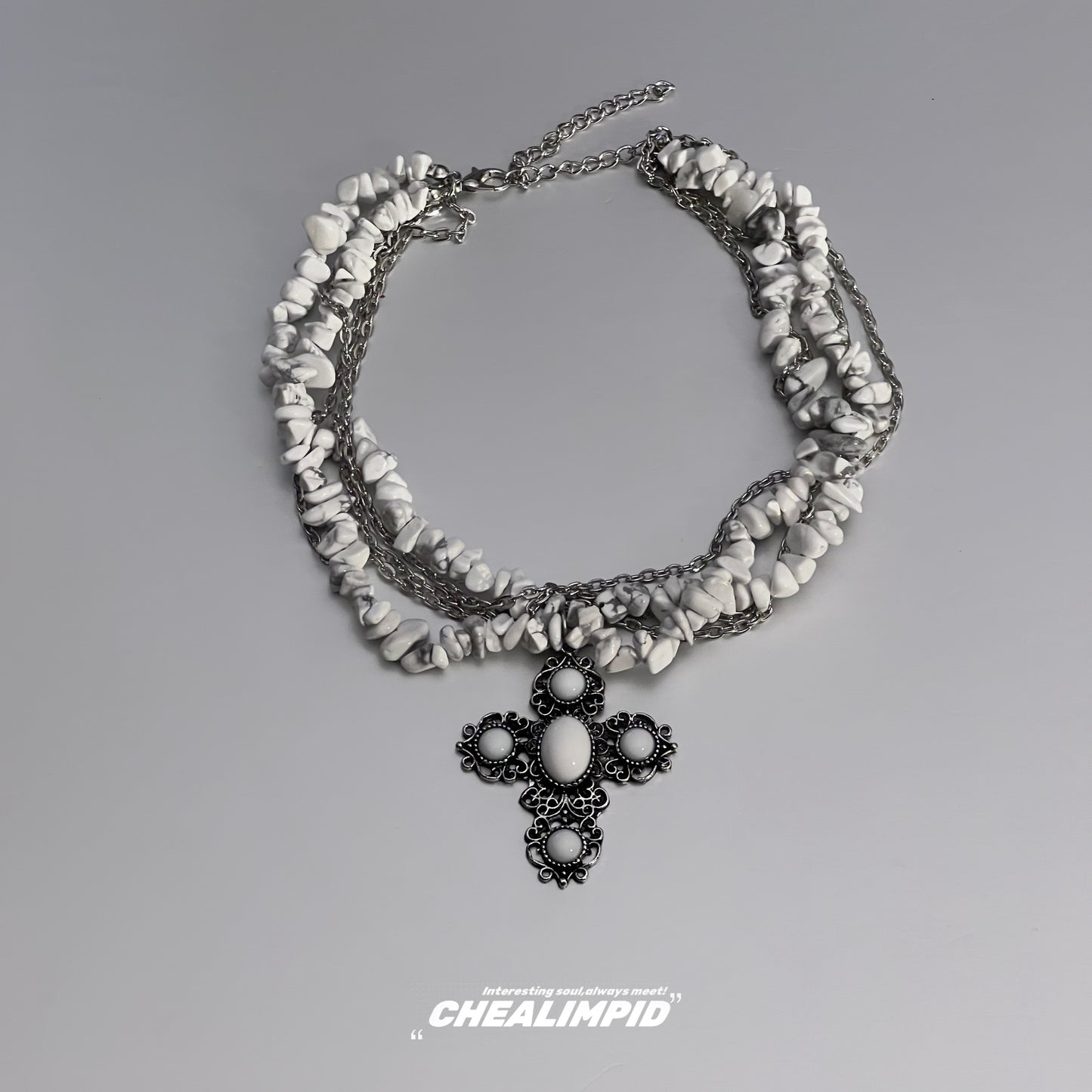 Agate Crushed Cross Layered Wrap Necklace
