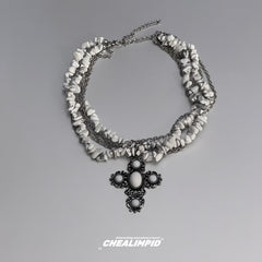 Agate Crushed Cross Layered Wrap Necklace