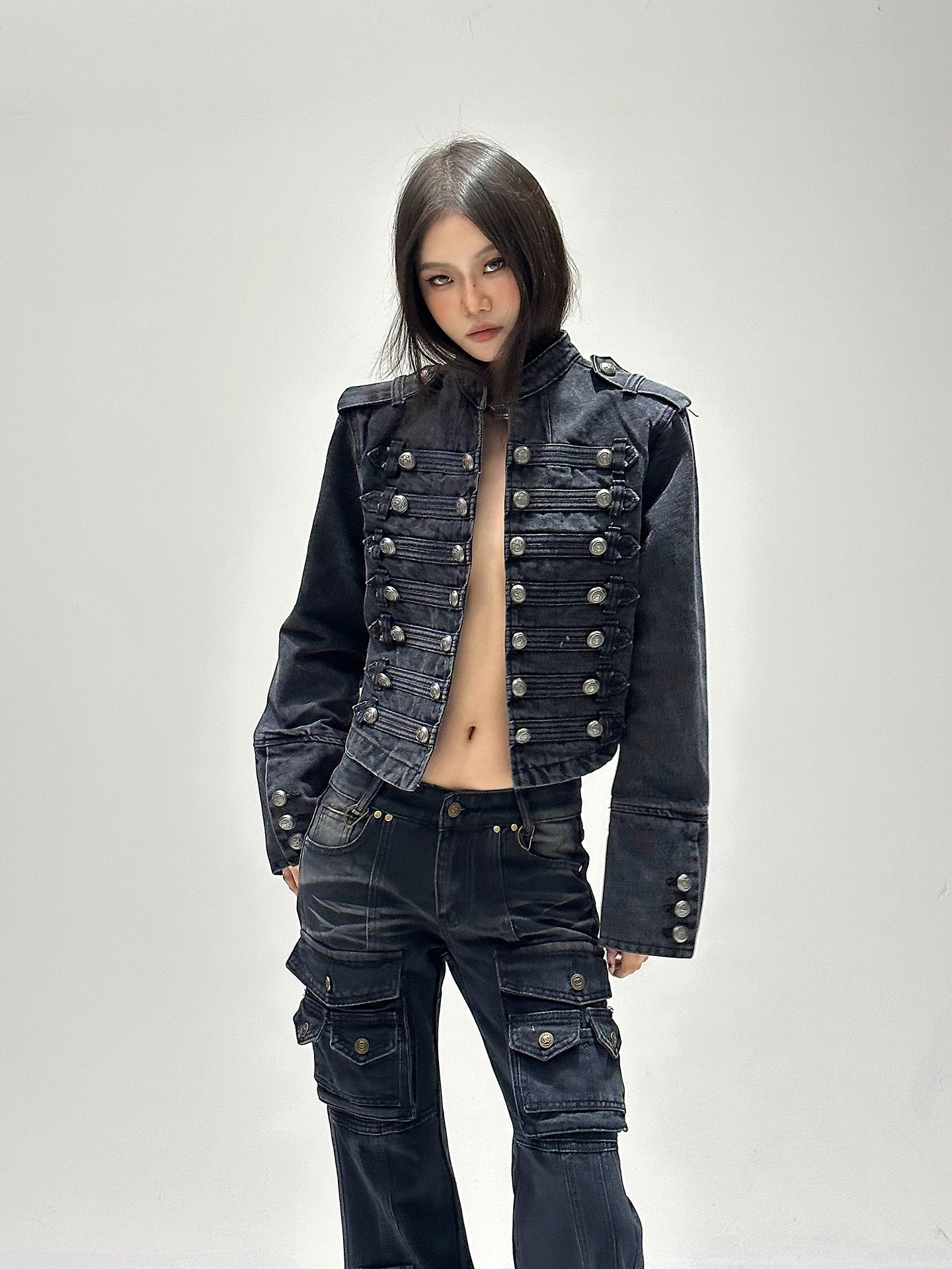 【25s Sep.】Vintage Structured Shoulder Slim Blue Denim Jacket