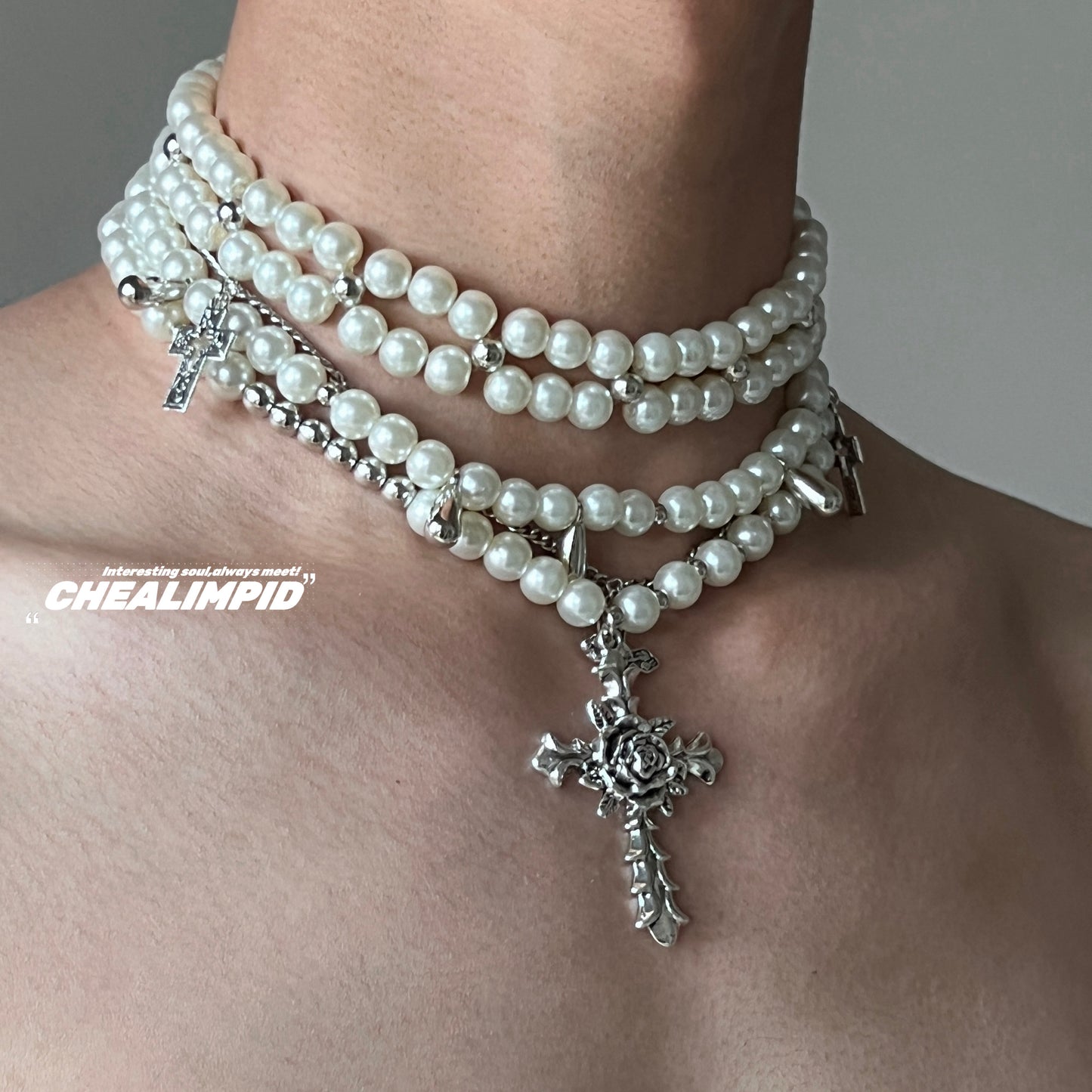 Pearl Layered Cross Necklace ArtsKoreanMan