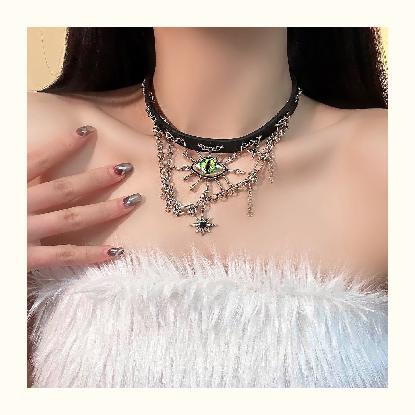 Vintage Green Evil Eye Black Leather Necklace ArtsKoreanMan
