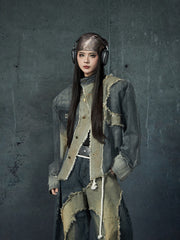 【25s Feb.】Wasteland Style Patchwork Raw Edge Denim Jacket/Pants