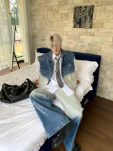 【25s May.】Gradient Shiny Sleeveless Denim Jacket Vest / Jeans