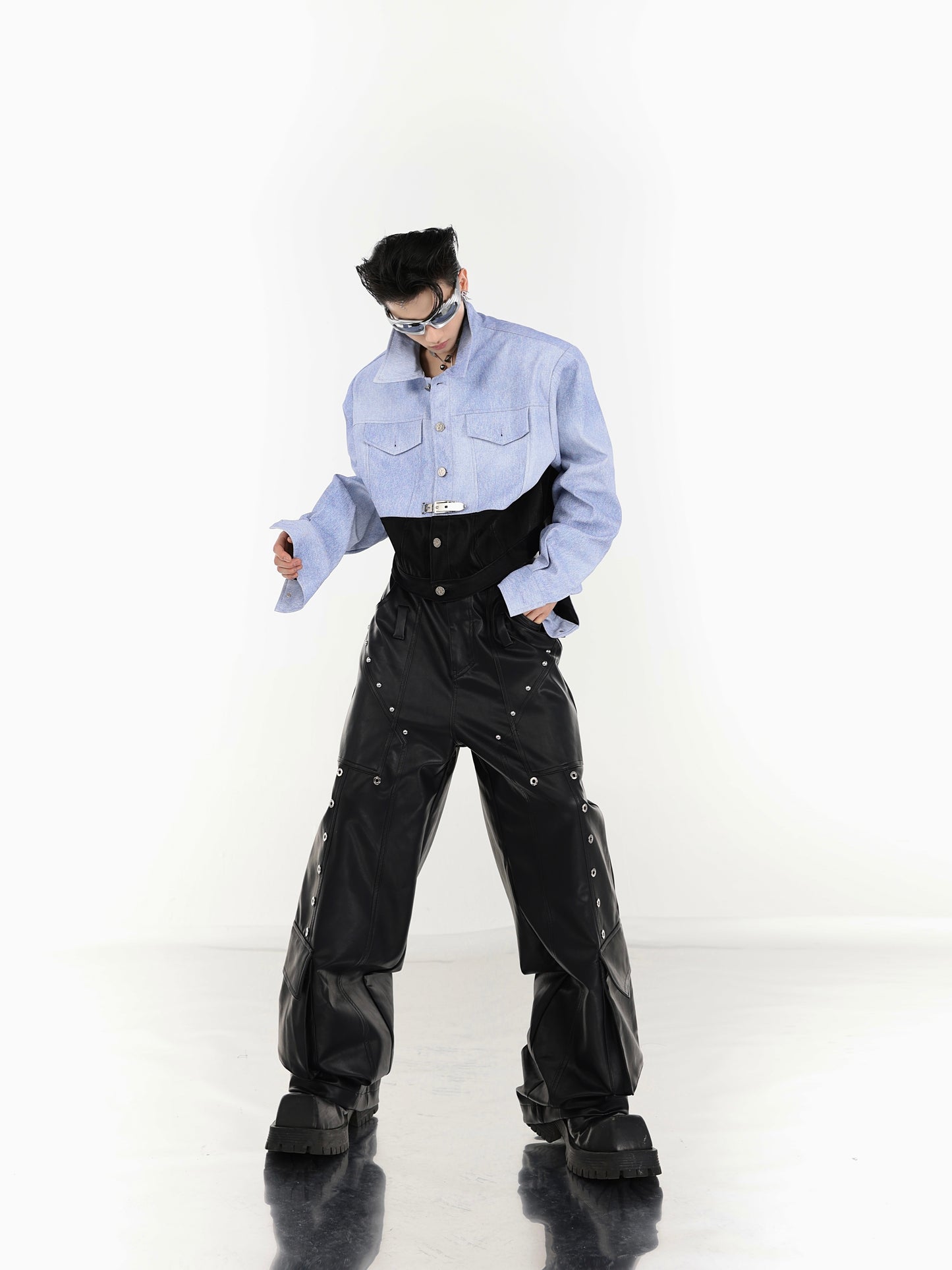 【23s July.】PU Patchwork Shoulder Pad Jacket ArtsKoreanMan