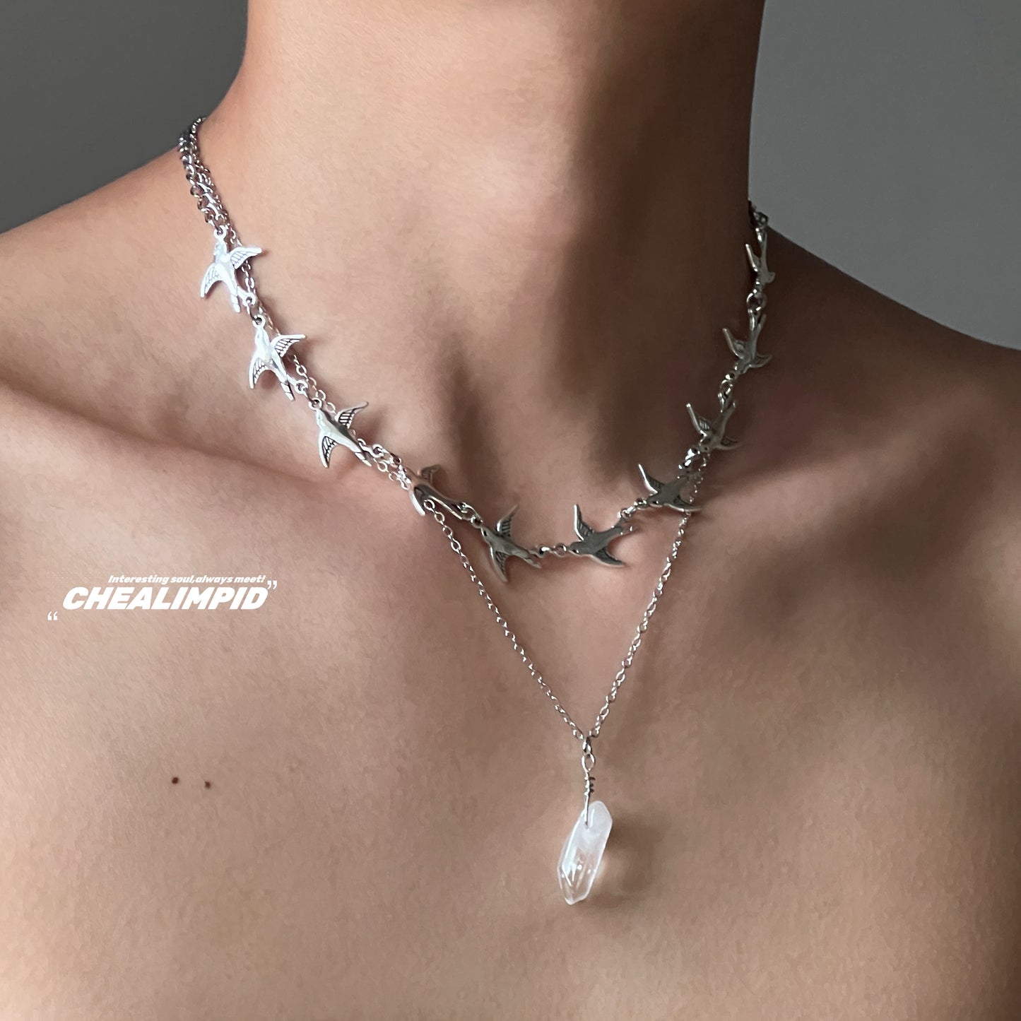Flying Birds and Stone Double Layer Necklace