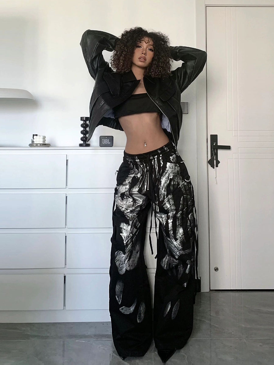 【25s Mar.】Deconstructed Style Brushed Silver Ribbon Drawstring Overalls