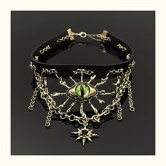 Vintage Green Evil Eye Black Leather Necklace ArtsKoreanMan