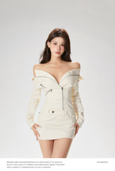 【24s Dec.】Off-shoulder Off-white Dress TrendyStyle101