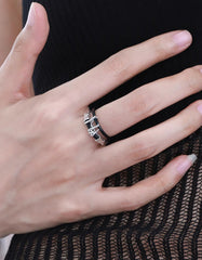Leather Sterling Silver Double Ring