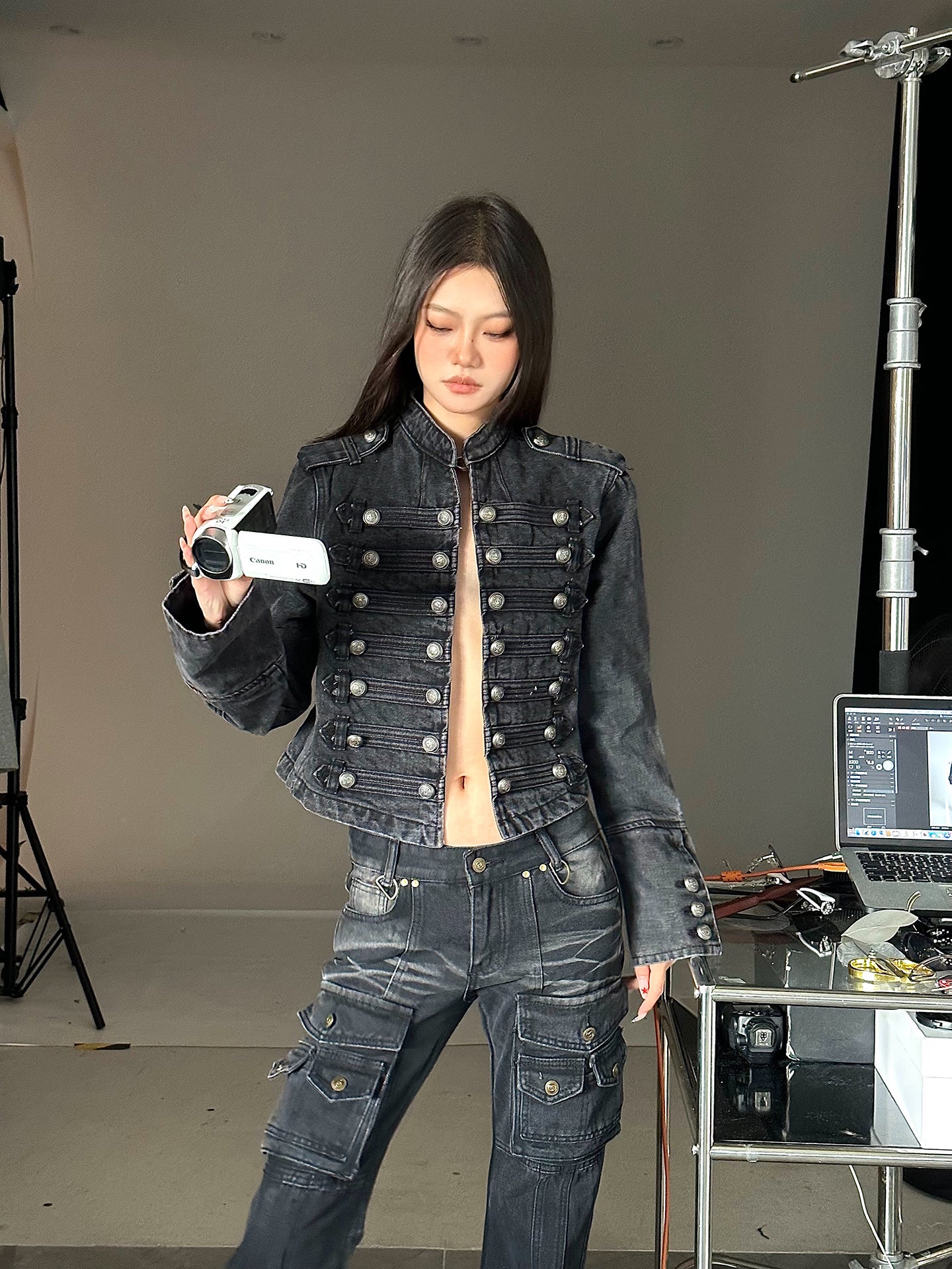【25s Sep.】Vintage Structured Shoulder Slim Blue Denim Jacket