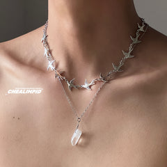 Flying Birds and Stone Double Layer Necklace