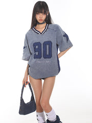 【24s July.】Vintage Denim Lettering Embroidered T-Shirt ArtsKoreanMan