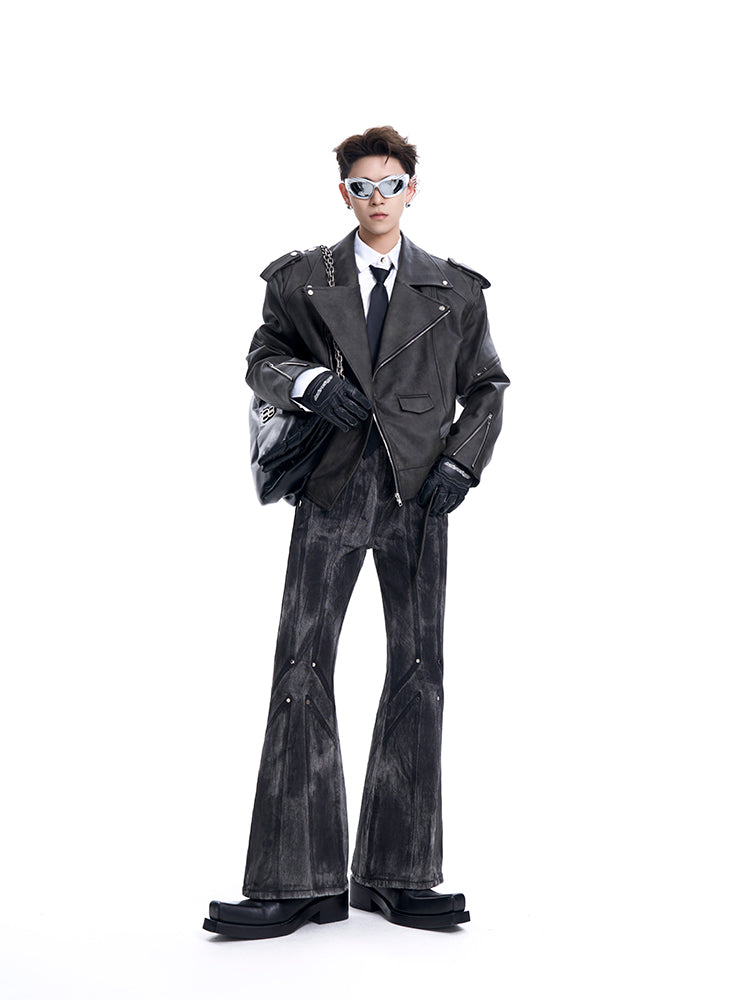 【24s Oct.】Deconstructed Blazer-collar Leather Biker Jacket ArtsKoreanMan