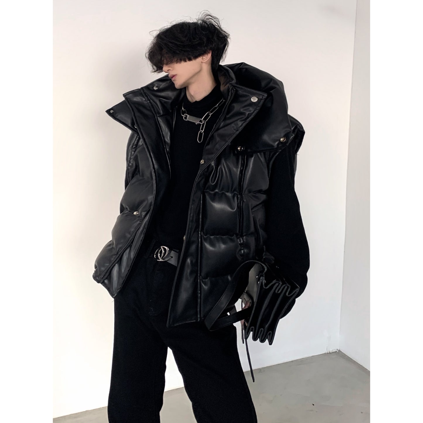 【23s December.】Hooded Leather Vest Two-piece Long Down Jacket ArtsKoreanMan