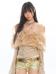 【24s Dec.】American Style Hot Girl Fur Collar Long Sleeve Sweater