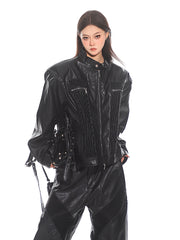 【24s Sep.】Punk Shaped Zippered Leather Biker Jacket ArtsKoreanMan