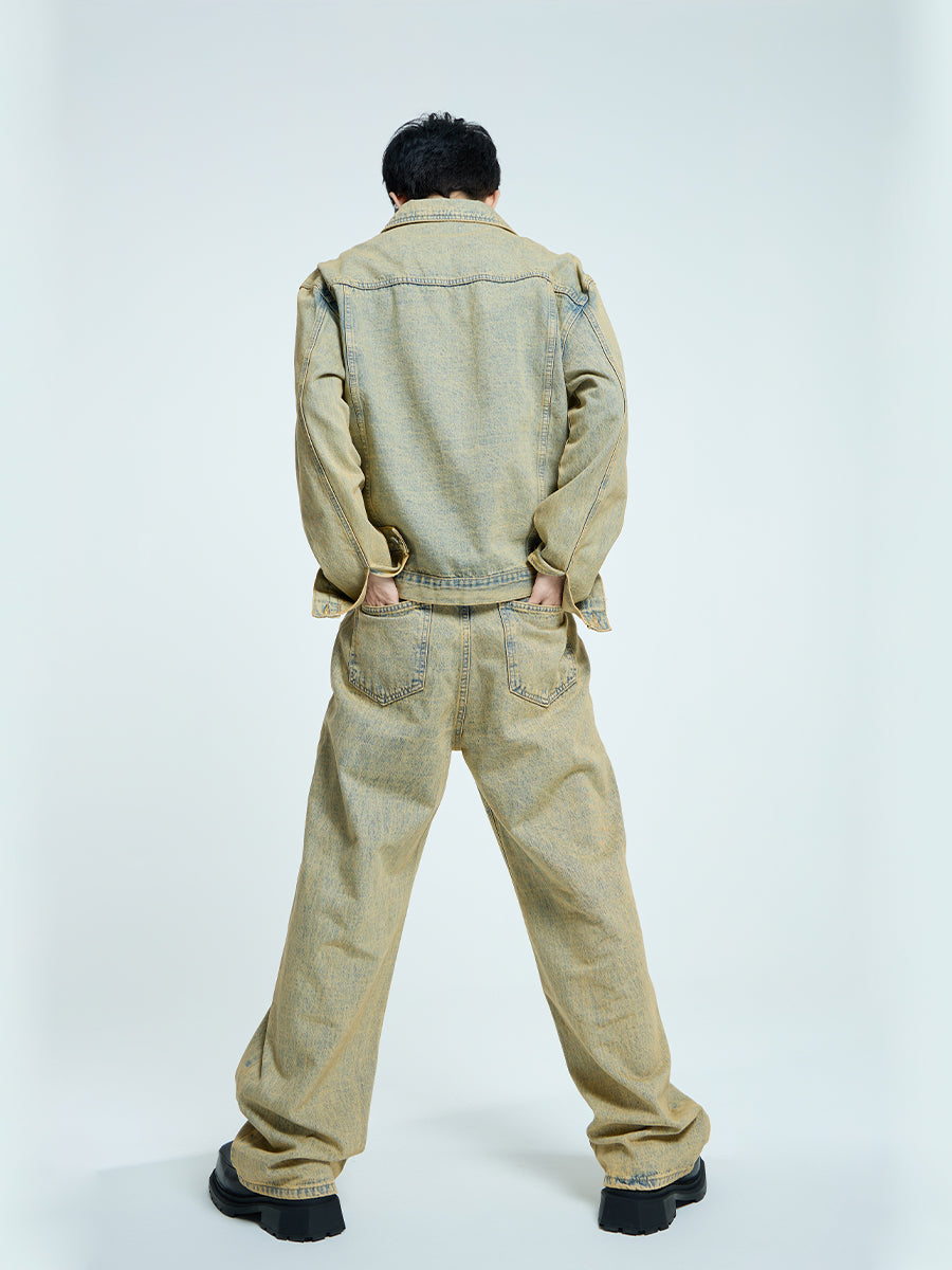 【23s September.】Distressed Denim Jacket + Washed Jeans Set -M ArtsKoreanMan