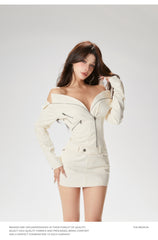 【24s Dec.】Off-shoulder Off-white Dress TrendyStyle101