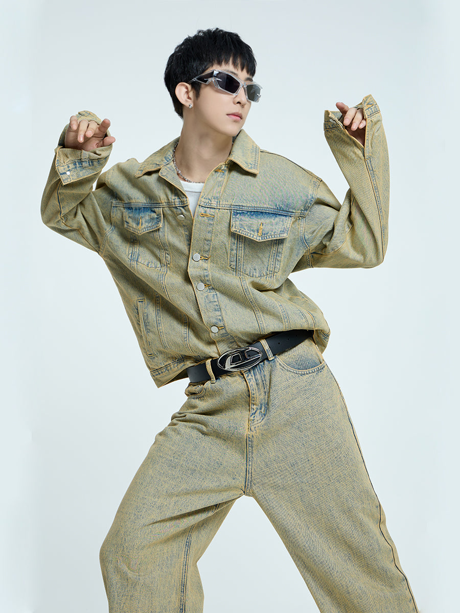 【23s September.】Distressed Denim Jacket + Washed Jeans Set -M ArtsKoreanMan