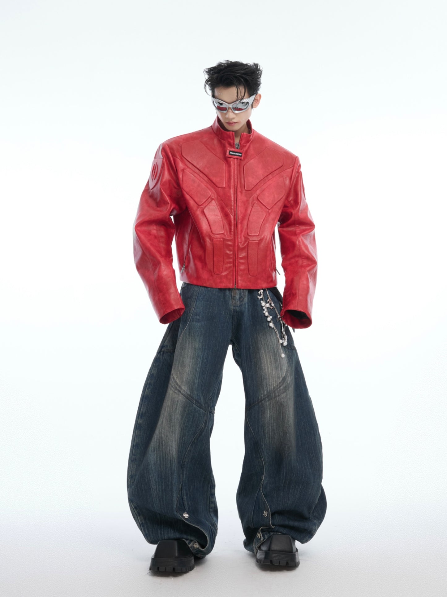 【25s Aug.】3D Relief Motorcycle Armor Leather Jacket