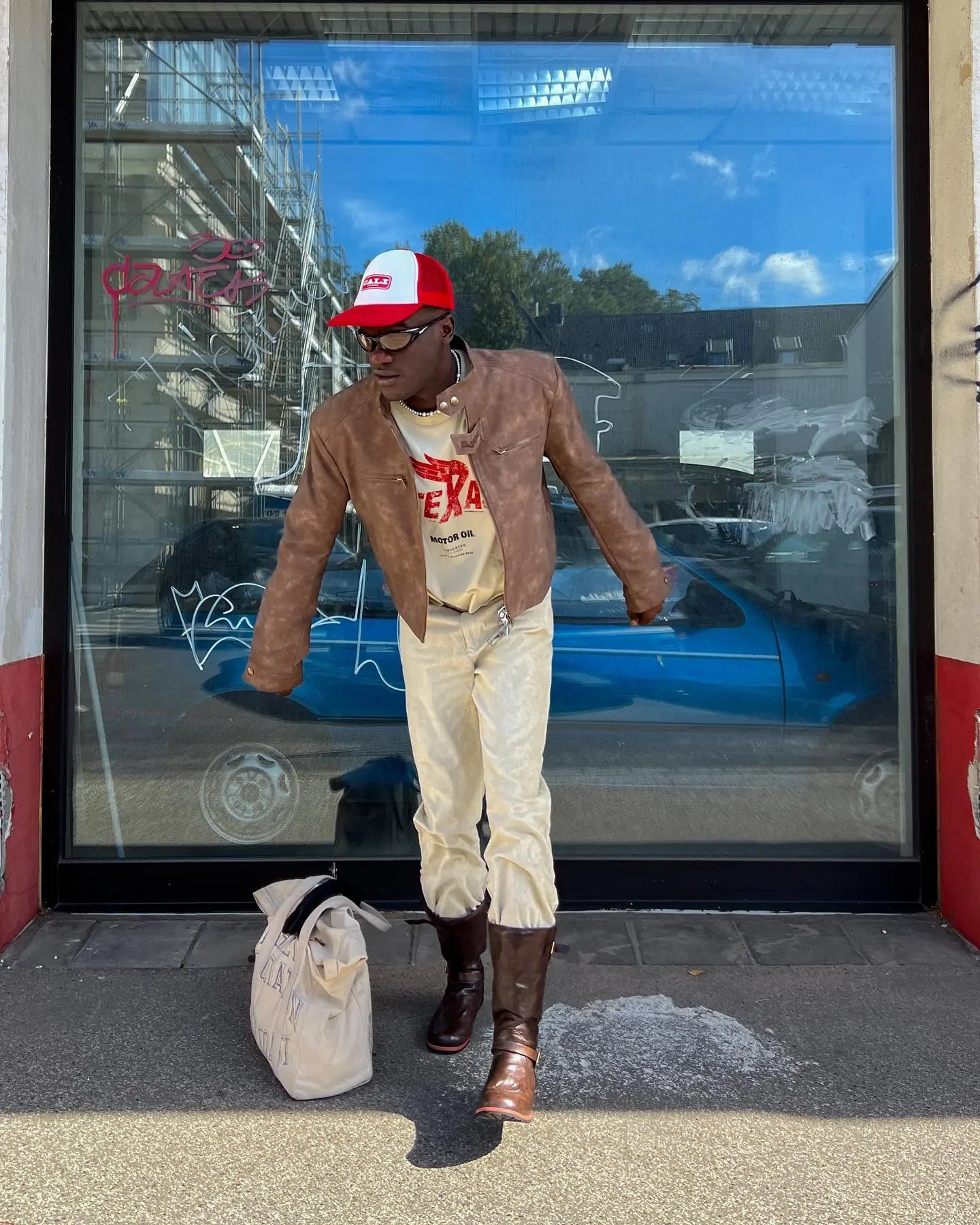 【23s August.】Brown Shoulder Pad Leather Jacket ArtsKoreanMan