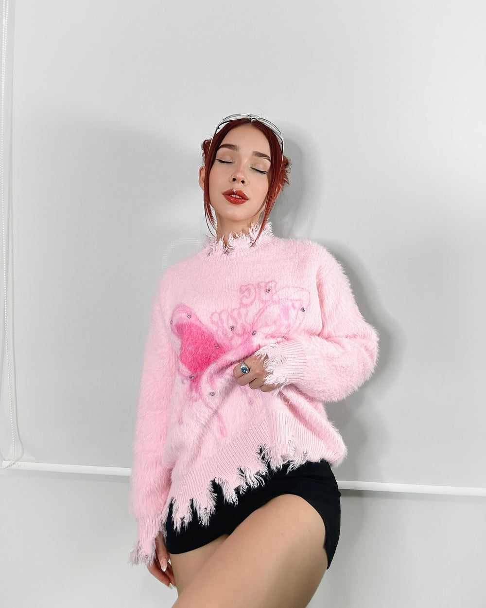 【23s December.】Butterfly Rhinestone Distressed Loose Sweater ArtsKoreanMan