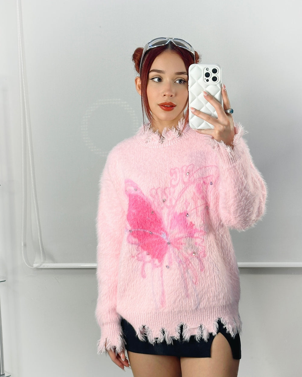 【23s December.】Butterfly Rhinestone Distressed Loose Sweater ArtsKoreanMan