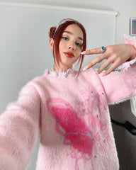 【23s December.】Butterfly Rhinestone Distressed Loose Sweater ArtsKoreanMan