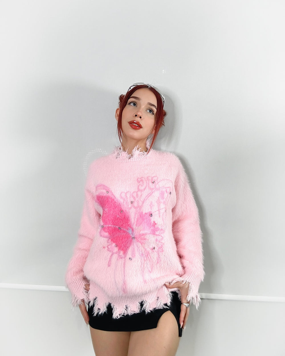 【23s December.】Butterfly Rhinestone Distressed Loose Sweater ArtsKoreanMan