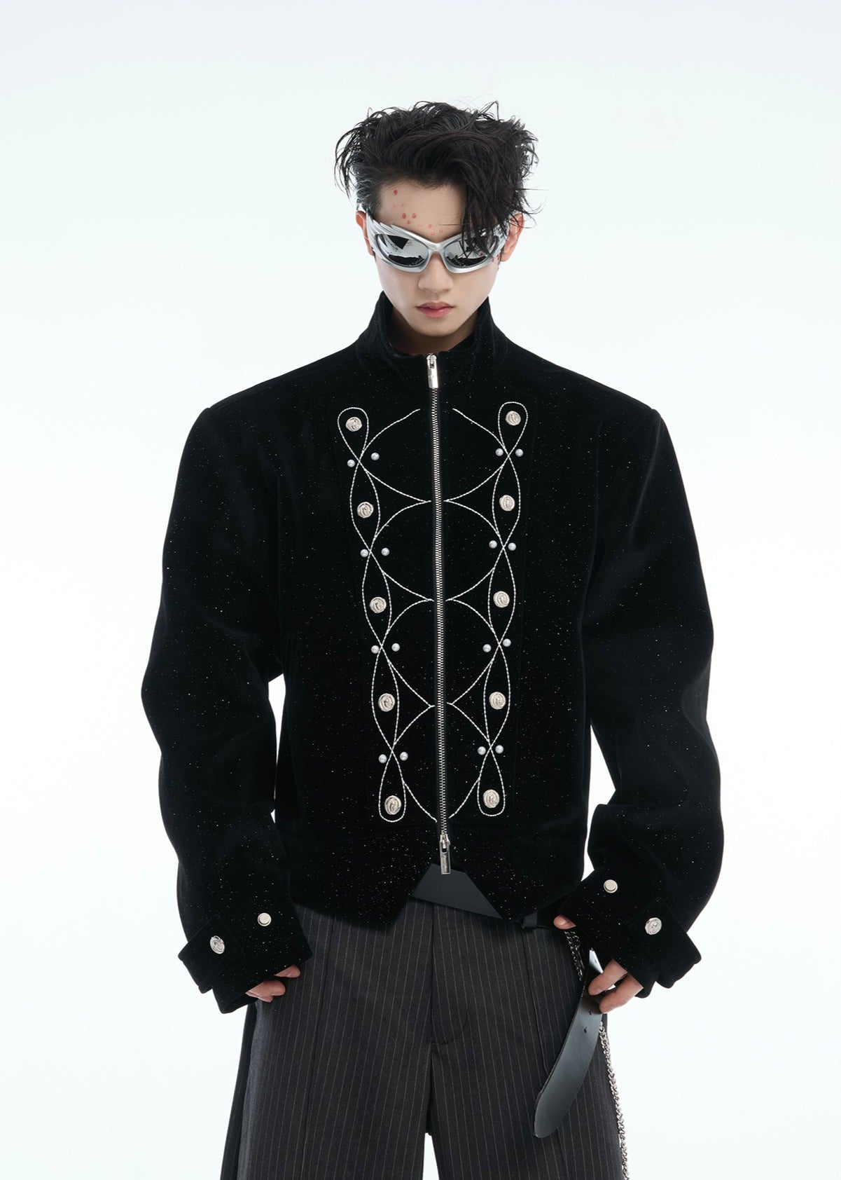 【25s Apr.】Glittery Metal Buttons Stand Collar Jacket