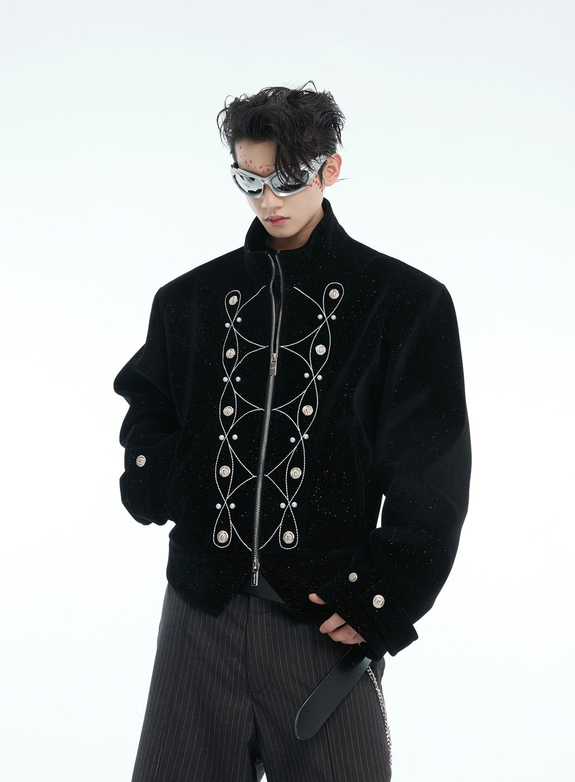 【25s Apr.】Glittery Metal Buttons Stand Collar Jacket