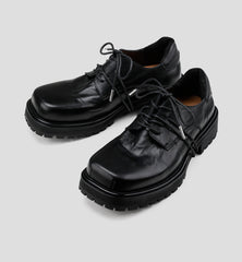 Washed Leather Square-Toe Derby Shoes