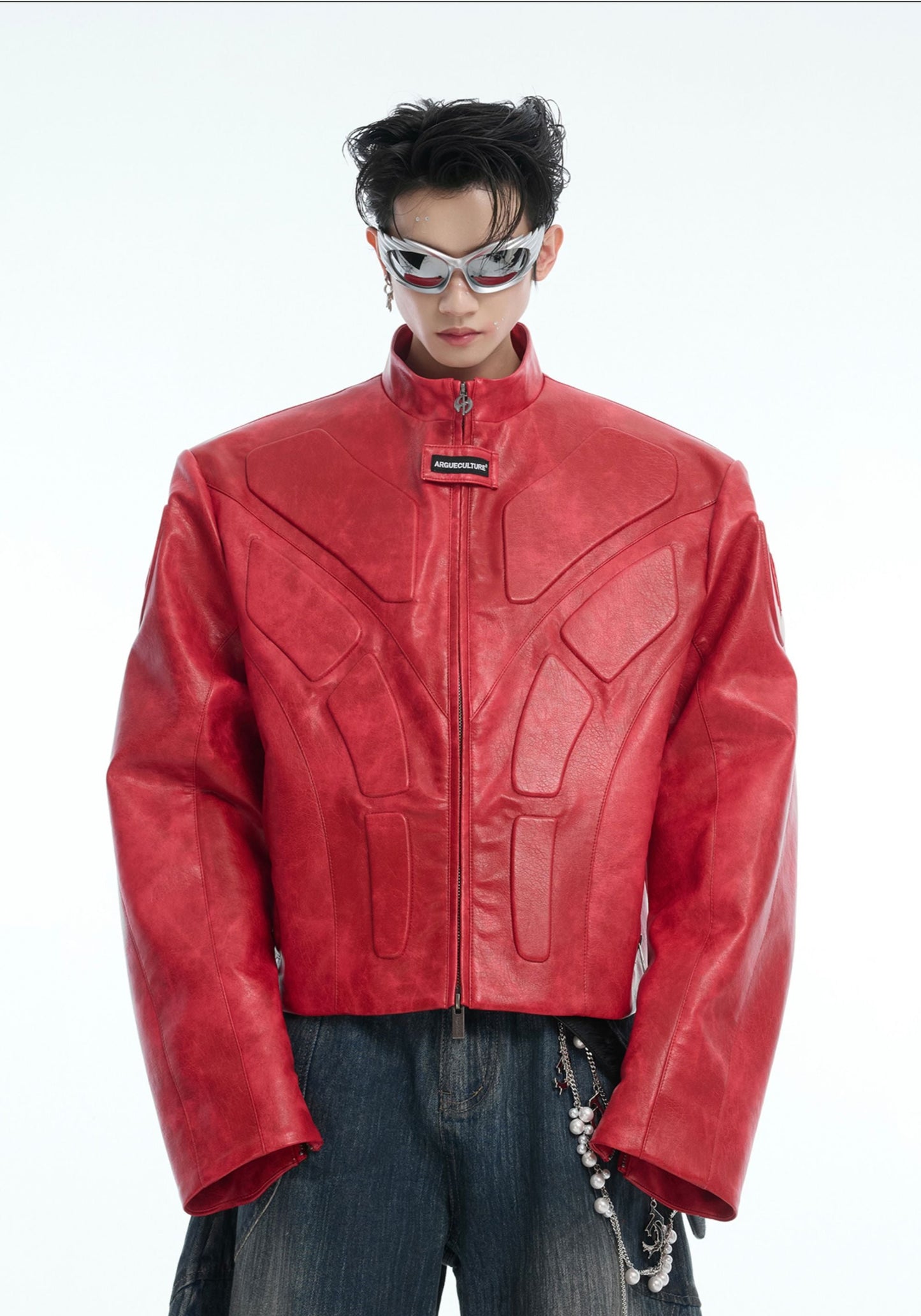【25s Aug.】3D Relief Motorcycle Armor Leather Jacket