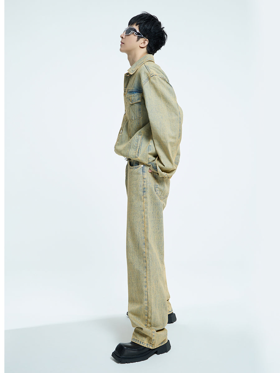 【23s September.】Distressed Denim Jacket + Washed Jeans Set -M ArtsKoreanMan