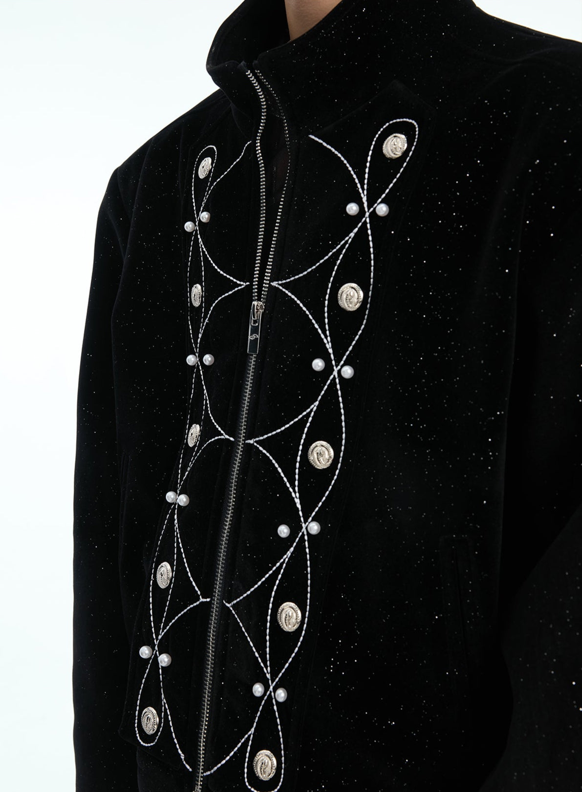 【25s Apr.】Glittery Metal Buttons Stand Collar Jacket
